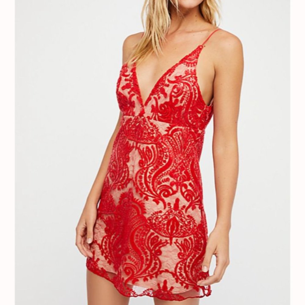 Free People - Night Shimmer Mini Dress NWT - Red